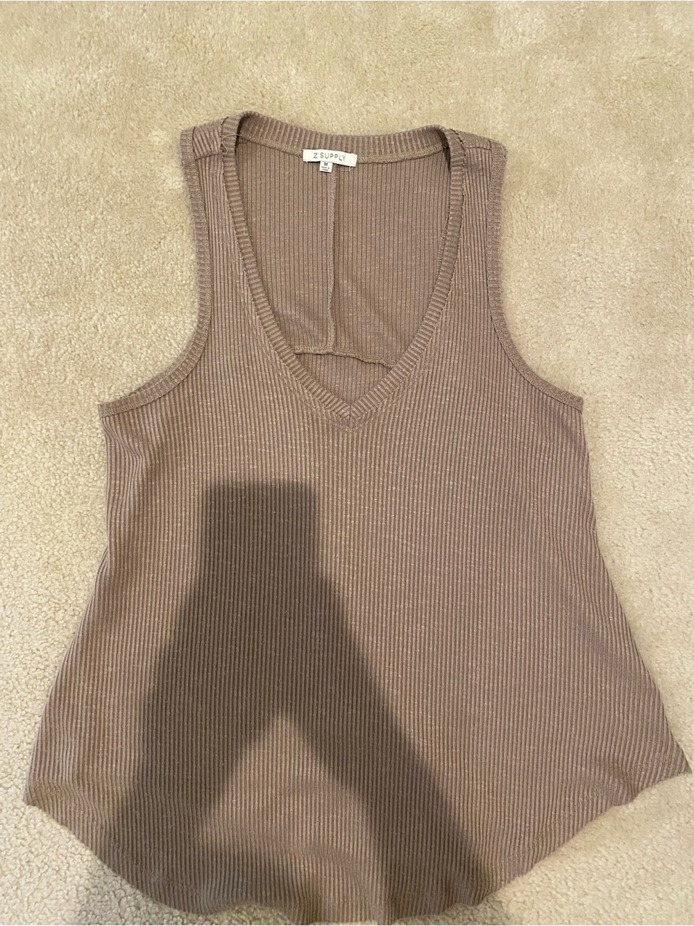 Z Supply Ribbed V-Neck Tank Top - Taupe Brown